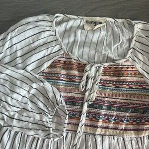 Savanna Jane Womens Bahama Beauty Embroidered Striped Blouse‎ Size Small